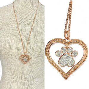 Rose Gold Paw Print Heart Necklace - Elegant Women's Pendant